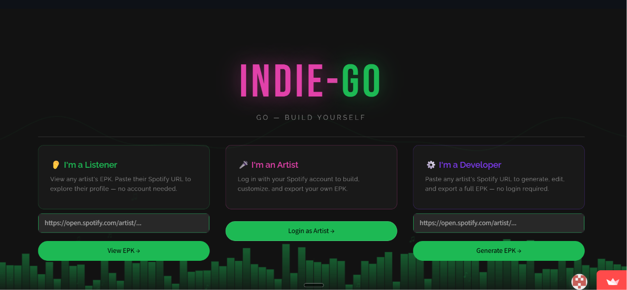 Indie-Go landing page